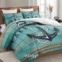 Comforter Set Full Size with 2 Pillowcases, Nautical Anchor Navy Bedding Set