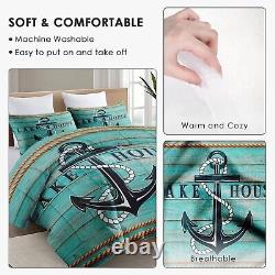 Comforter Set Full Size with 2 Pillowcases, Nautical Anchor Navy Bedding Set