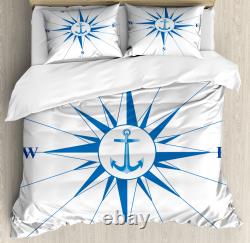 Compass Duvet Cover Set with Pillow Shams Blue Windrose Anchor Print
