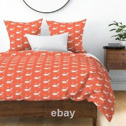 Coral Whales And Anchors Nautical Nursery Whale Sateen Duvet Cover by Roostery