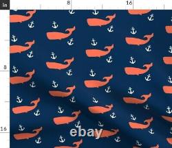 Coral Whales + White Anchors Nautical Nursery Sateen Duvet Cover by Roostery