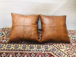 Cushion Cover Leather Pillow Case Home Decor Sofa Buffalo Handmade Pillowcase 2p