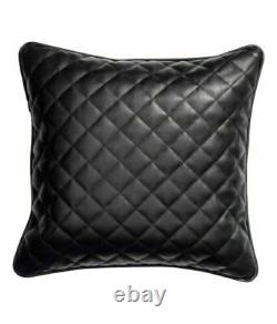 Cushion Decent Cover Decor Set Genuine Soft Lambskin Black Pillow Leather