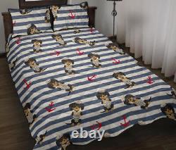 Dachshund Anchor Navy Blue Pattern Quilt Bed Set