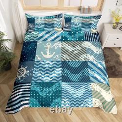 Duvet Cover Blue Ocean Waves Bedding Set Ship Anchor Comforter Cover Retro