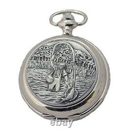 FISHERMAN ANGLERS MECHANICAL POCKET WATCH Fishing Gift A. E Williams ENGRAVED
