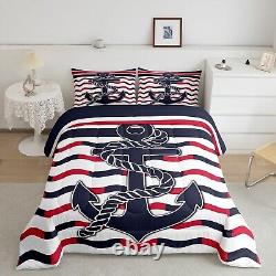 Feelyou Anchor Decor Bedding Set Twin Size Red Navy Blue Stripe Comforter Set