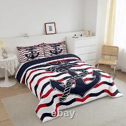 Feelyou Anchor Decor Bedding Set Twin Size Red Navy Blue Stripe Comforter Set