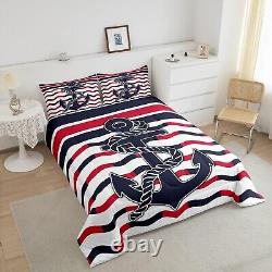 Feelyou Anchor Decor Bedding Set Twin Size Red Navy Blue Stripe Comforter Set