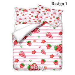 Fruit Strawberry Flower Adult Kids Bedding Duvet Cover Set Holiday Birthday Gift