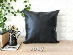 Genuine Leather Square Cushion Pillow Throw Case Cover Living Home Decor Black