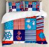 Geometric Duvet Cover Set With Pillow Shams Anchor Helm And Fish Print
