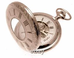 Half Hunter Pocket Watch Silver Tone Chrome Mechanical For Men 1099920