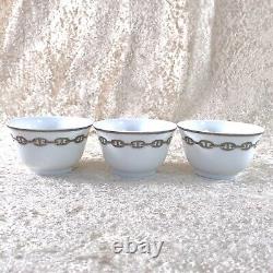 Hermes Tea Cup Saucer with Top Cover Lid CHAINE D'ANCRE PLATINUM x 3 Sets