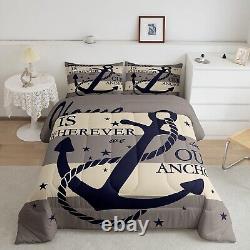 Homewish Anchor Duvet Insert Geometric Stripe Print Comforter Set Nautical La