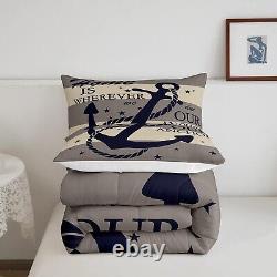 Homewish Anchor Duvet Insert Geometric Stripe Print Comforter Set Nautical La