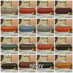Indian Bed Bolster Cushion Cover Wedding Decor Brocade Silk Pillow Cases 30 x 15