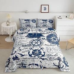 Jejeloiu Kids Anchor Decor Bedding Set King Size Rudder Print Duvet Cover for