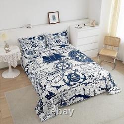 Jejeloiu Kids Anchor Decor Bedding Set King Size Rudder Print Duvet Cover for