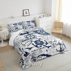 Jejeloiu Kids Anchor Decor Bedding Set King Size Rudder Print Duvet Cover for