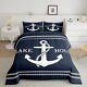 Lake Home Camper Comforter Set King Size, Nautical Anchor Bedding Set For Kids