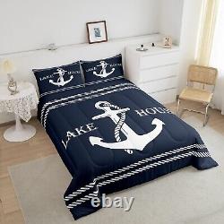 Lake Home Camper Comforter Set Queen Size, Nautical Anchor Bedding Set for Kid
