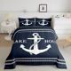 Lake Home Camper Comforter Set Queen Size, Nautical Anchor Bedding Set For Kids