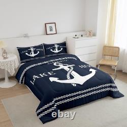 Lake Home Camper Comforter Set Queen Size, Nautical Anchor Bedding Set for Kids