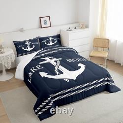 Lake Home Camper Comforter Set Queen Size, Nautical Anchor Bedding Set for Kids