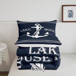 Lake Home Camper Comforter Set Queen Size, Nautical Anchor Bedding Set for Kids