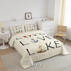 Lake House Comforter Set King Size, Nautical Anchor Bedding Set For Kids Boys