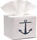 Linen/cotton Tissue Box Cover Standing Anchor Navy