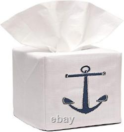 Linen/Cotton Tissue Box Cover Standing Anchor Navy