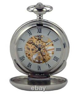 MENS PLAIN SILVER COVERS MECHANICAL HUNTER POCKET WATCH Handsome Gift ENGRAVED