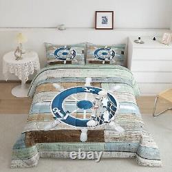 Manfei Nautical Comforter Set Full Size, Nautical Rudder Anchor Quilt Set wit