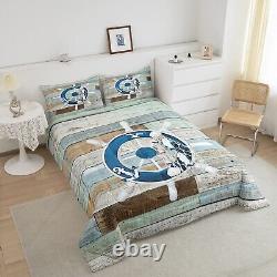 Manfei Nautical Comforter Set Full Size, Nautical Rudder Anchor Quilt Set wit