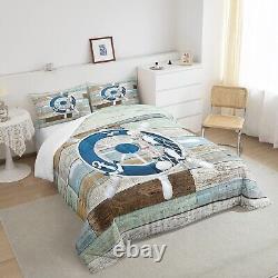 Manfei Nautical Comforter Set Full Size, Nautical Rudder Anchor Quilt Set wit