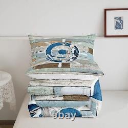 Manfei Nautical Comforter Set Full Size, Nautical Rudder Anchor Quilt Set wit