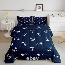 Manfei Summer Anchor Comforter Set Full Size, Nautical Anchor Bedding Set 3pc