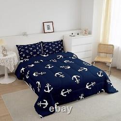 Manfei Summer Anchor Comforter Set Full Size, Nautical Anchor Bedding Set 3pc