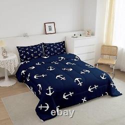 Manfei Summer Anchor Comforter Set Full Size, Nautical Anchor Bedding Set 3pc