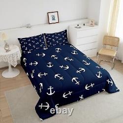 Manfei Summer Anchor Comforter Set Full Size, Nautical Anchor Bedding Set 3pc