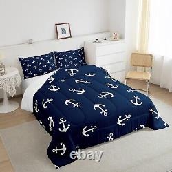 Manfei Summer Anchor Comforter Set Full Size, Nautical Anchor Bedding Set 3pc