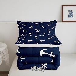 Manfei Summer Anchor Comforter Set Full Size, Nautical Anchor Bedding Set 3pc