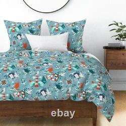 Message In A Bottle Vintage Anchor Blue Ocean Sateen Duvet Cover by Roostery