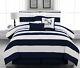 Microfiber Nautical Comforter Set Navy Blue Striped Twin Full Queen King Calking