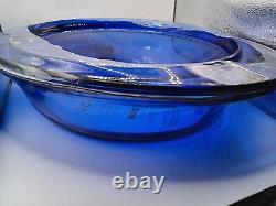 NEW! Vtg Anchor Hocking 2Qt Cobalt Blue Glass Round Casserole Dish With FLAT Lid