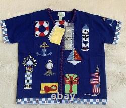 NWT The Quacker Factory 1X Sweater Nautical Sailboat Lighthouse Anchor Seagull