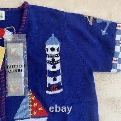 NWT The Quacker Factory 1X Sweater Nautical Sailboat Lighthouse Anchor Seagull