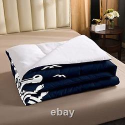 Nautical Anchor Bedding Set, Ocean Sailboat Navy Blue Down Comforter Queen Si